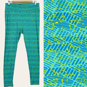 LuLaRoe Vivid Abstract Geometric Comfy High Rise Lounge Leggings Turquoise TC